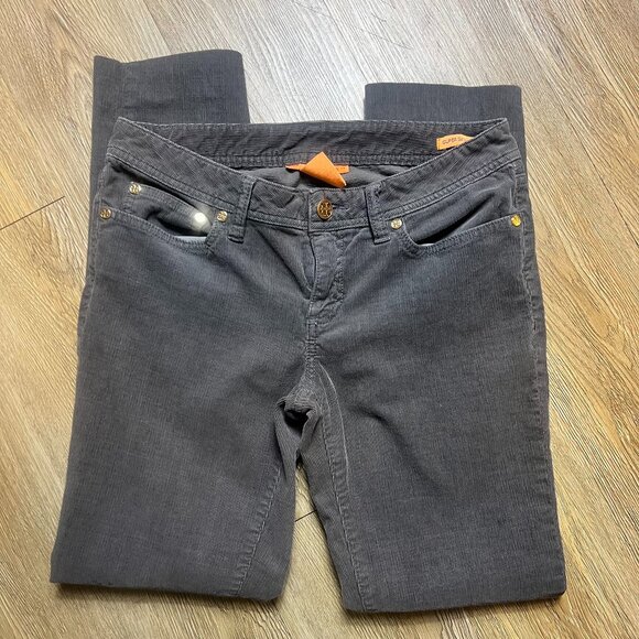 Tory Burch Corduroy Pants Women's 28 Gray Super Skinny Stretch Gold Rivets - Picture 4 of 7